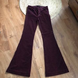 J Brand burgundy bella stretch velvet flared pants
